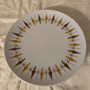 Vintage Texas Ware Atomic Compass Melamine Dinner Plates 6 White & Brown MCM